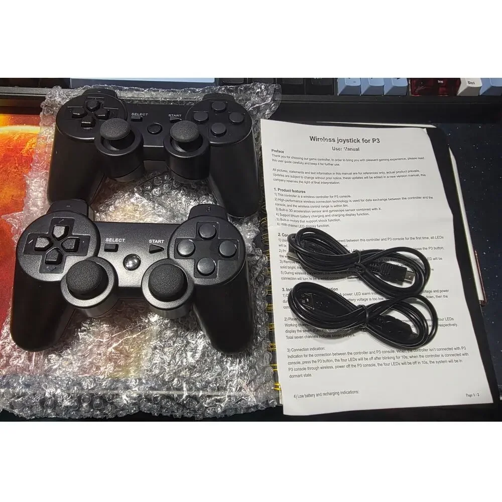 2 Pack Wireless Game Controllers for P3 Console Black + USB Cables New Open Box